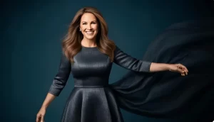a woman wearing a dark blue gown